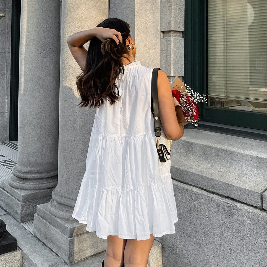 White Sleeveless Bow Tie Dress - CELESTIA