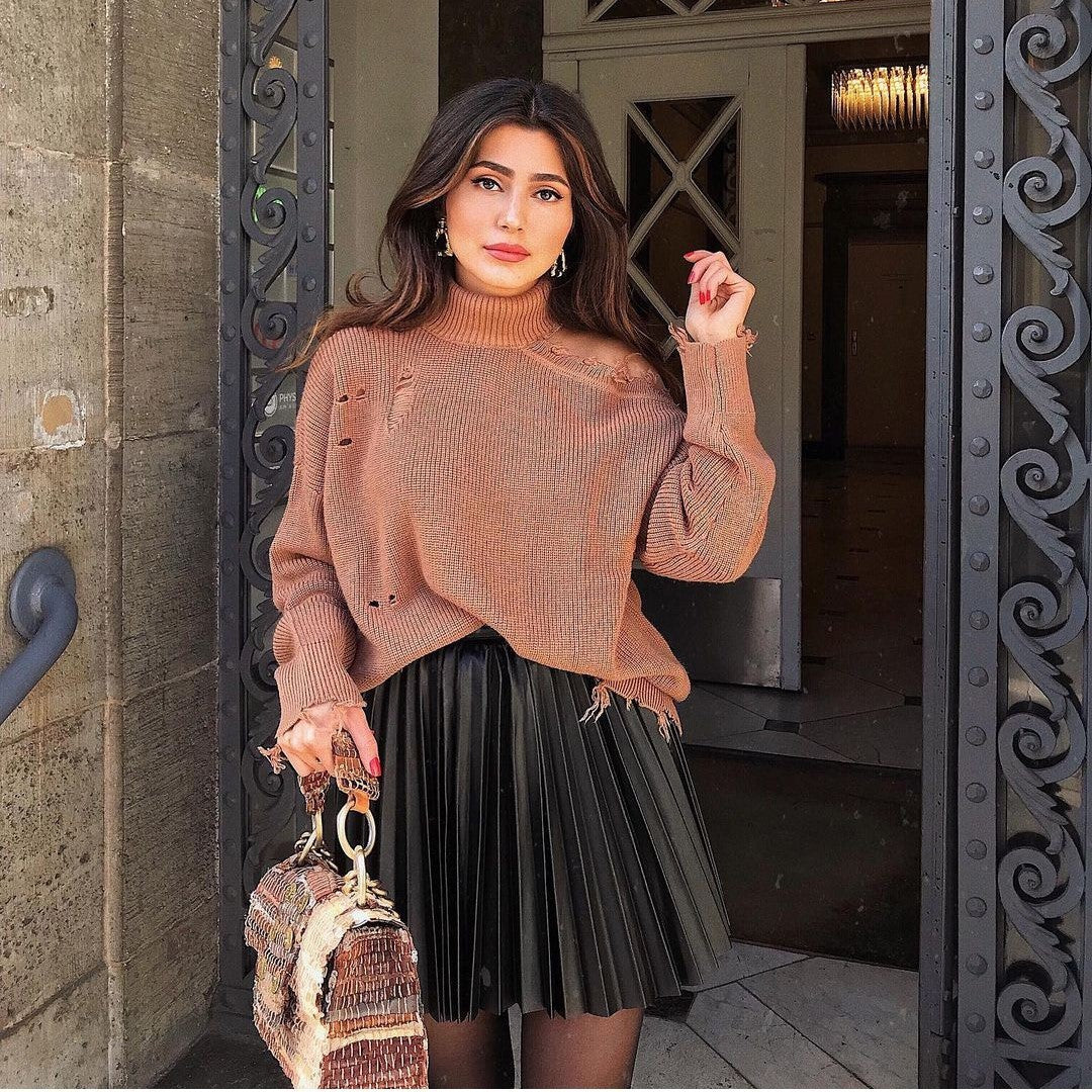 Draped Knit Mini Skirt - CELESTIA