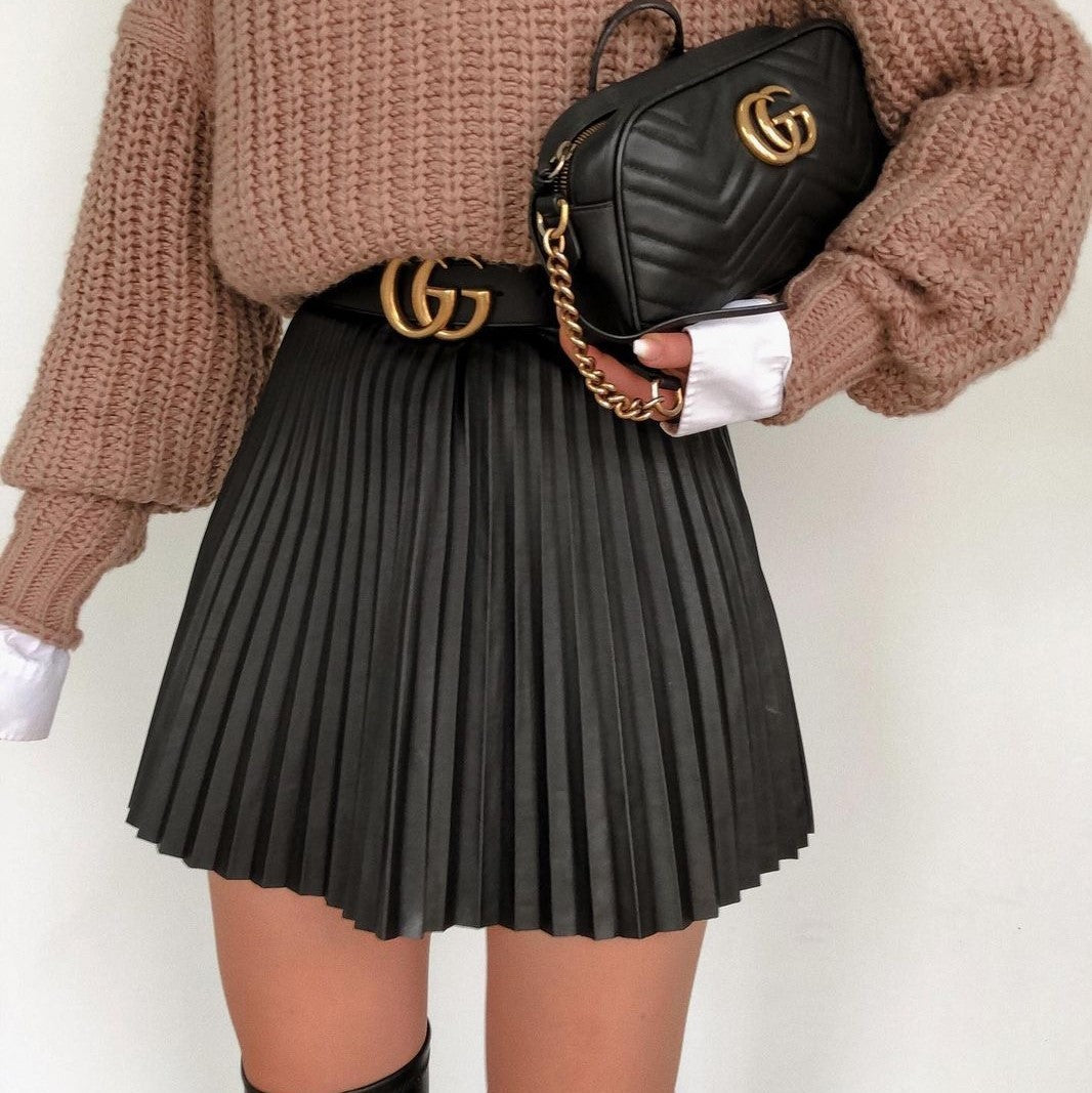 Draped Knit Mini Skirt - CELESTIA