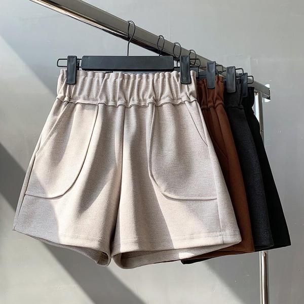 Woolen High Waist Wide Leg Shorts - CELESTIA