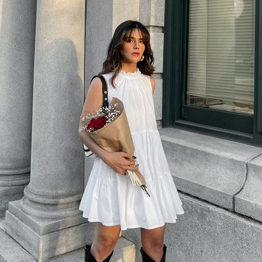 White Sleeveless Bow Tie Dress - CELESTIA