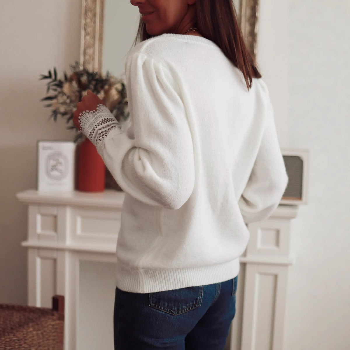 Elegant White Knit Sweater - CELESTIA
