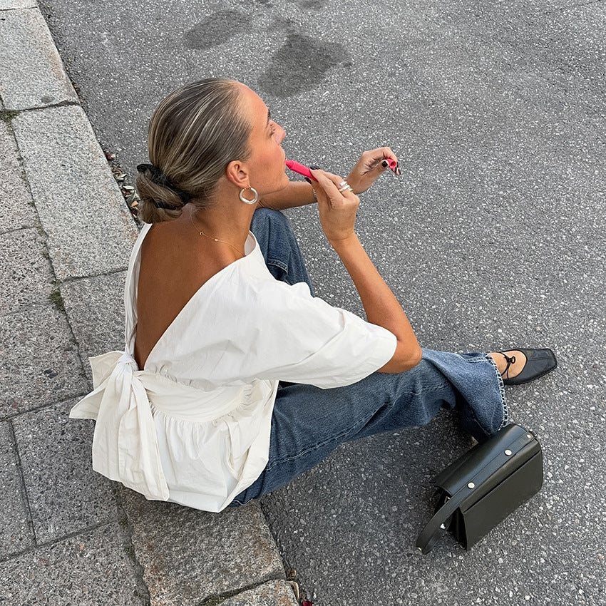Trendy Backless T-shirt met Striksluiting
