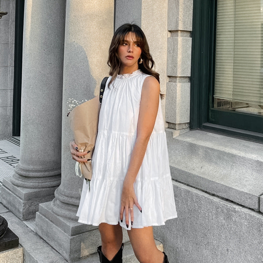 White Sleeveless Bow Tie Dress - CELESTIA