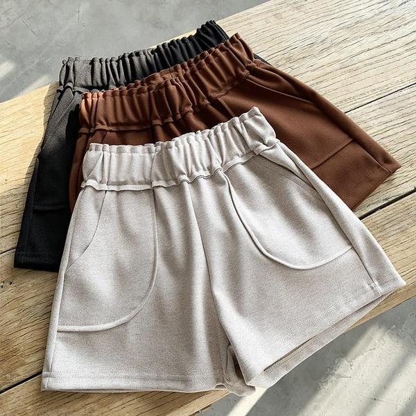 Woolen High Waist Wide Leg Shorts - CELESTIA