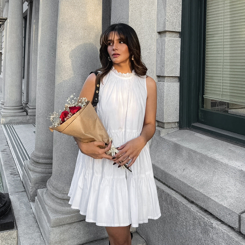 White Sleeveless Bow Tie Dress - CELESTIA