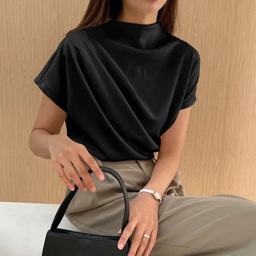 Round Neck Draped Top - CELESTIA