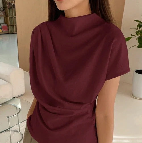 Round Neck Draped Top - CELESTIA