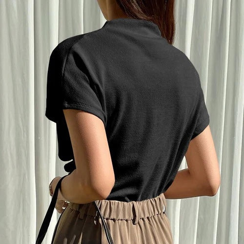 Round Neck Draped Top - CELESTIA