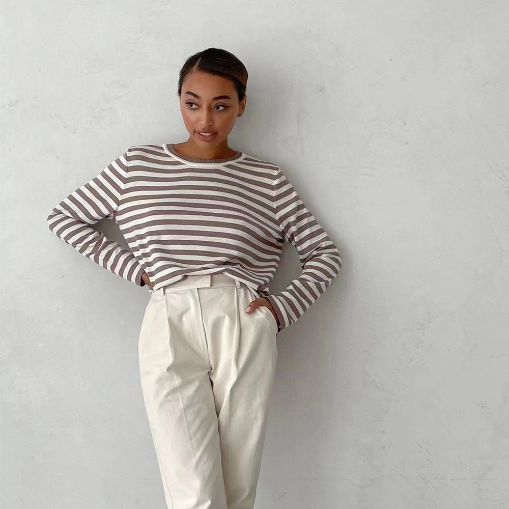 Striped Long Sleeve Top – Casual Versatile Women’s Shirt - CELESTIA