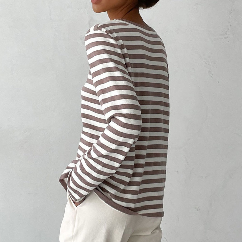 Striped Long Sleeve Top – Casual Versatile Women’s Shirt - CELESTIA