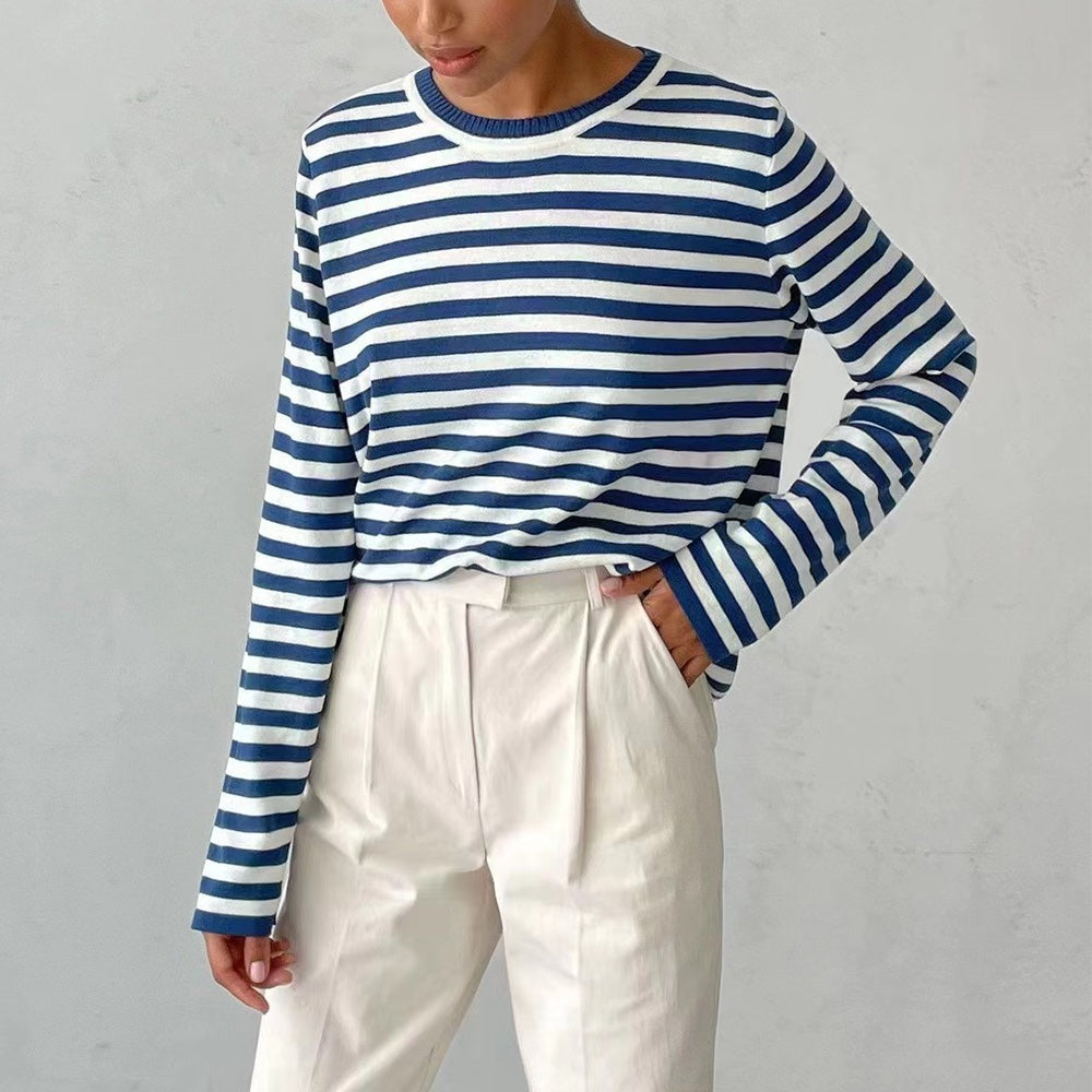 Striped Long Sleeve Top – Casual Versatile Women’s Shirt - CELESTIA