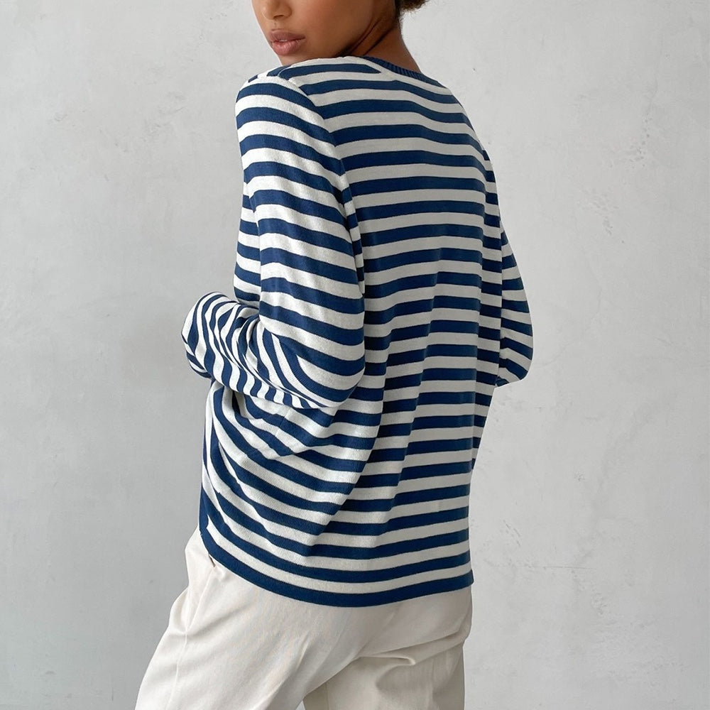 Striped Long Sleeve Top – Casual Versatile Women’s Shirt - CELESTIA