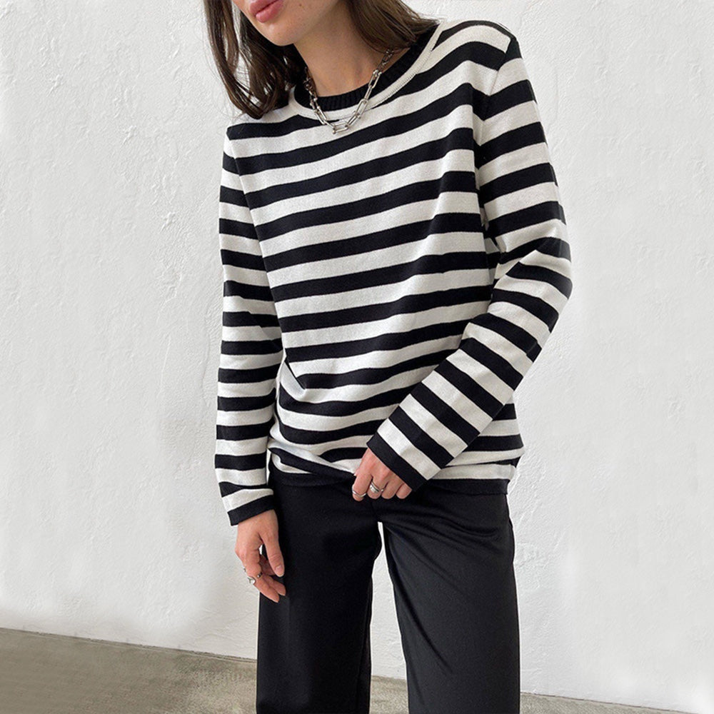 Striped Long Sleeve Top – Casual Versatile Women’s Shirt - CELESTIA