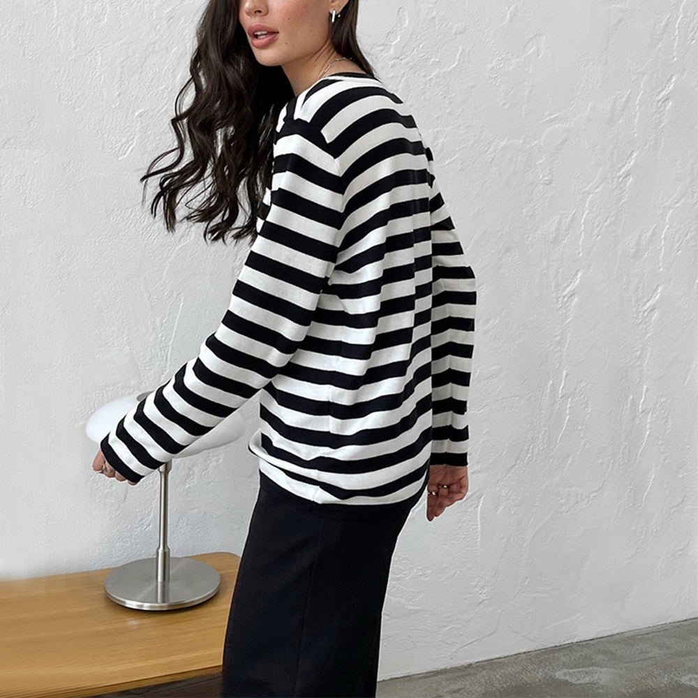 Striped Long Sleeve Top – Casual Versatile Women’s Shirt - CELESTIA