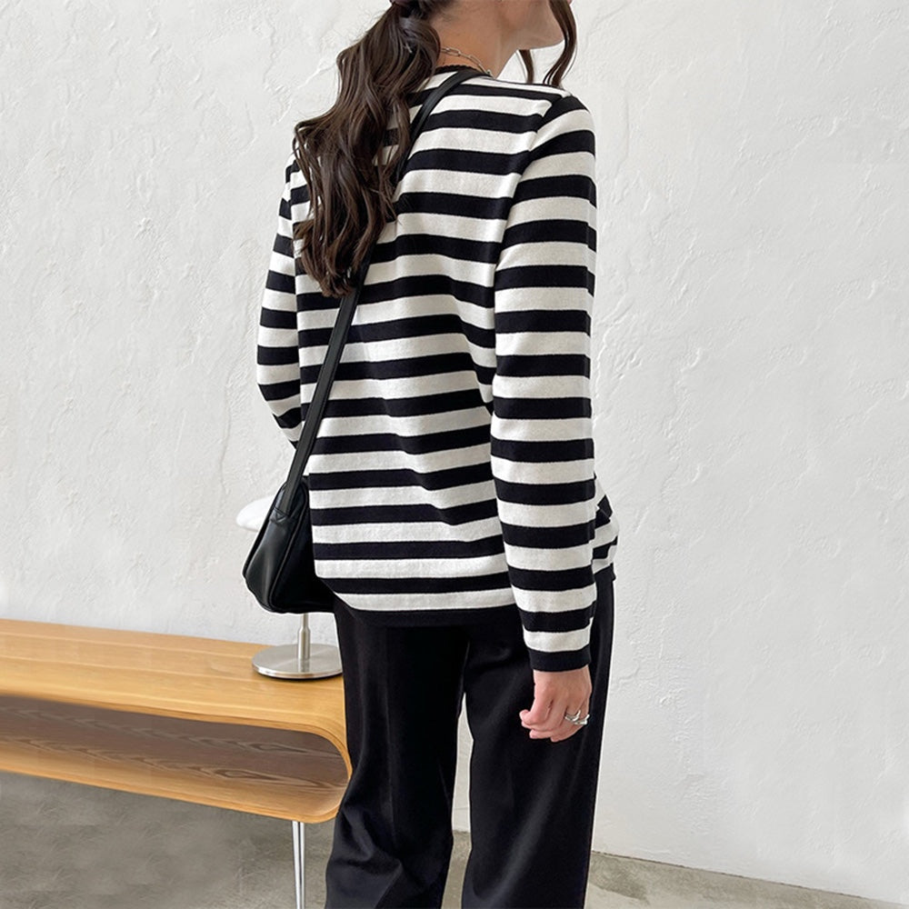Striped Long Sleeve Top – Casual Versatile Women’s Shirt - CELESTIA