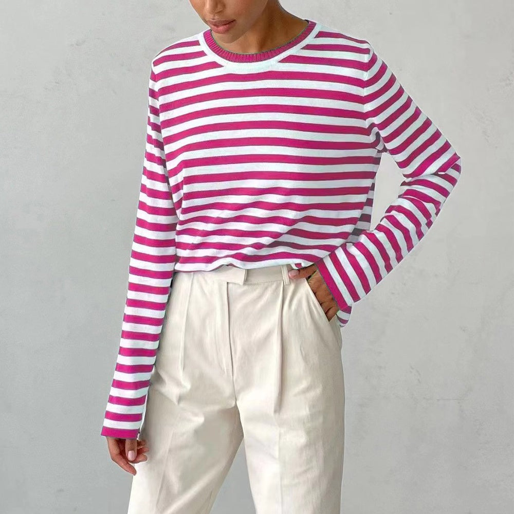 Striped Long Sleeve Top – Casual Versatile Women’s Shirt - CELESTIA
