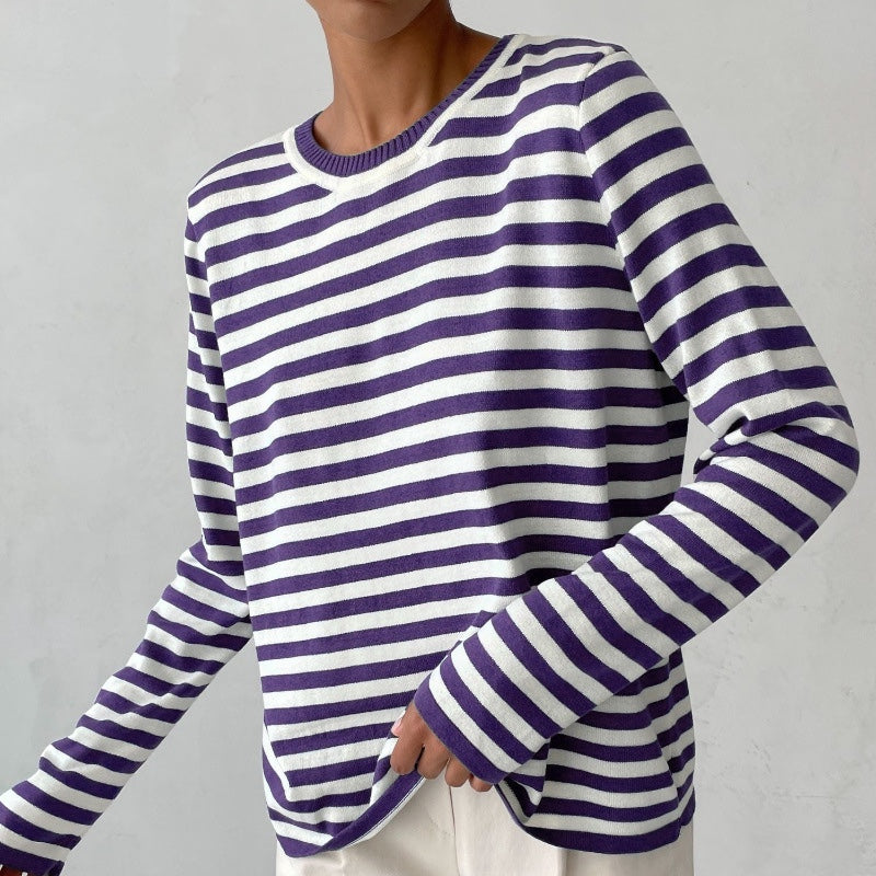 Striped Long Sleeve Top – Casual Versatile Women’s Shirt - CELESTIA