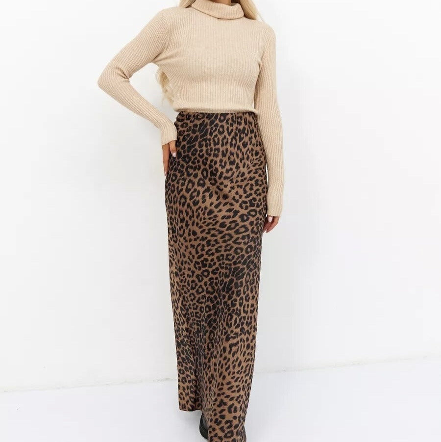 Elegant High Waist Leopard Skirt - CELESTIA