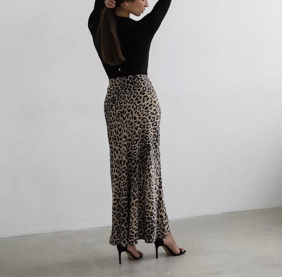 Elegant High Waist Leopard Skirt - CELESTIA