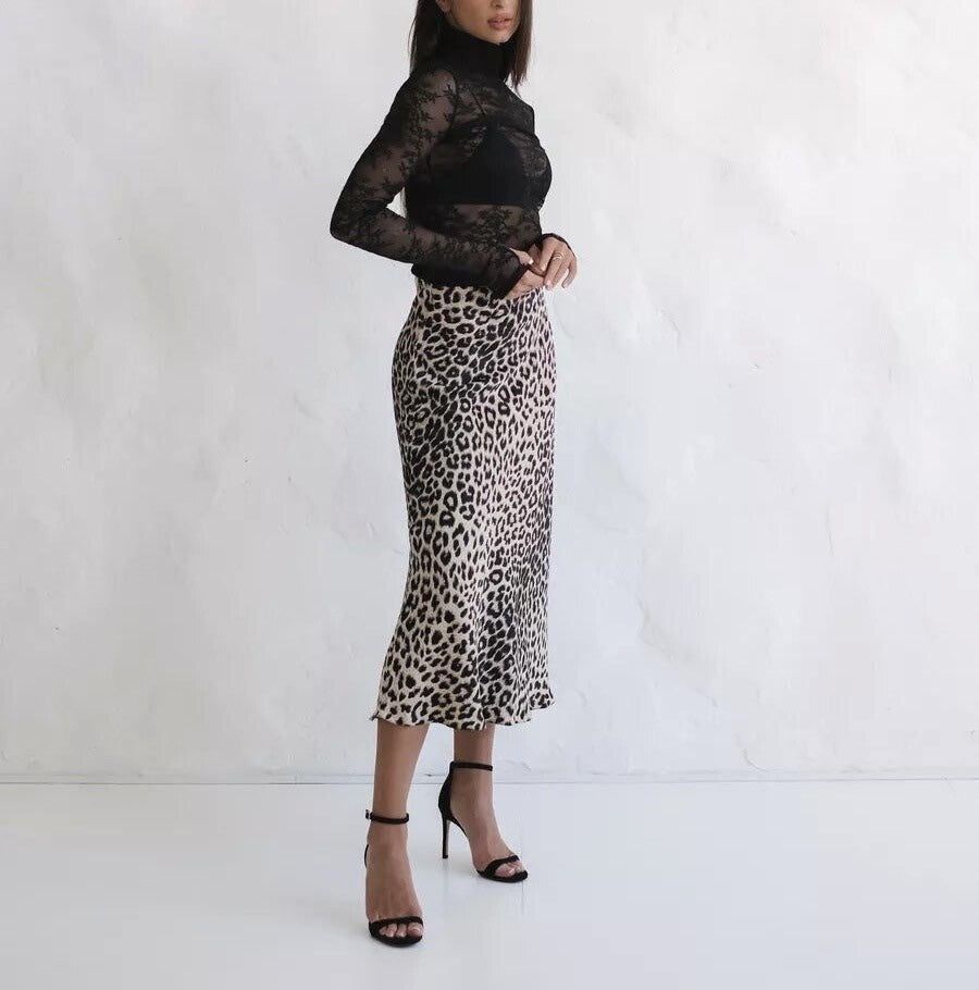 Elegant High Waist Leopard Skirt - CELESTIA