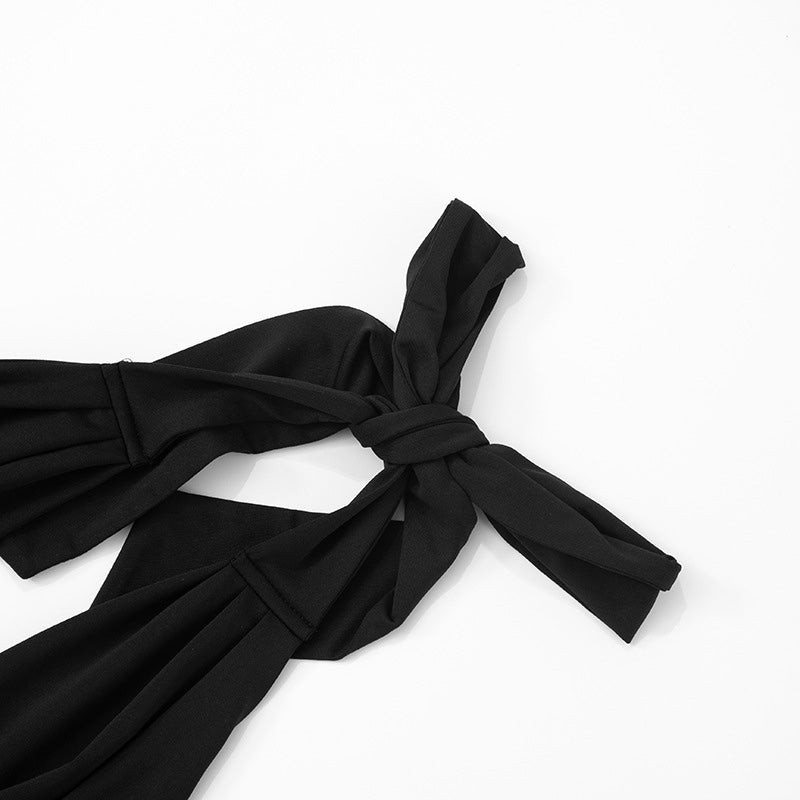 Elegant Deep V Lace-Up Halter Dress - CELESTIA