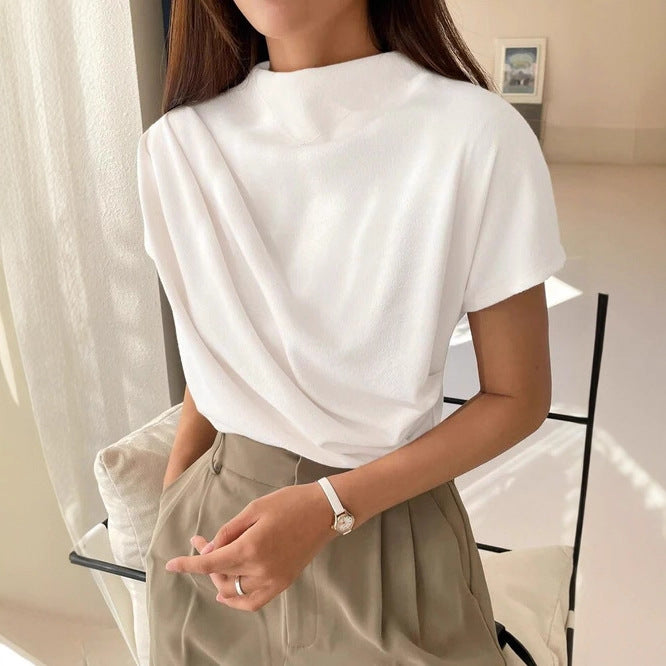 Round Neck Draped Top - CELESTIA