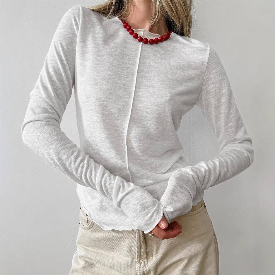 Round Neck Cotton Blend Pullover - CELESTIA