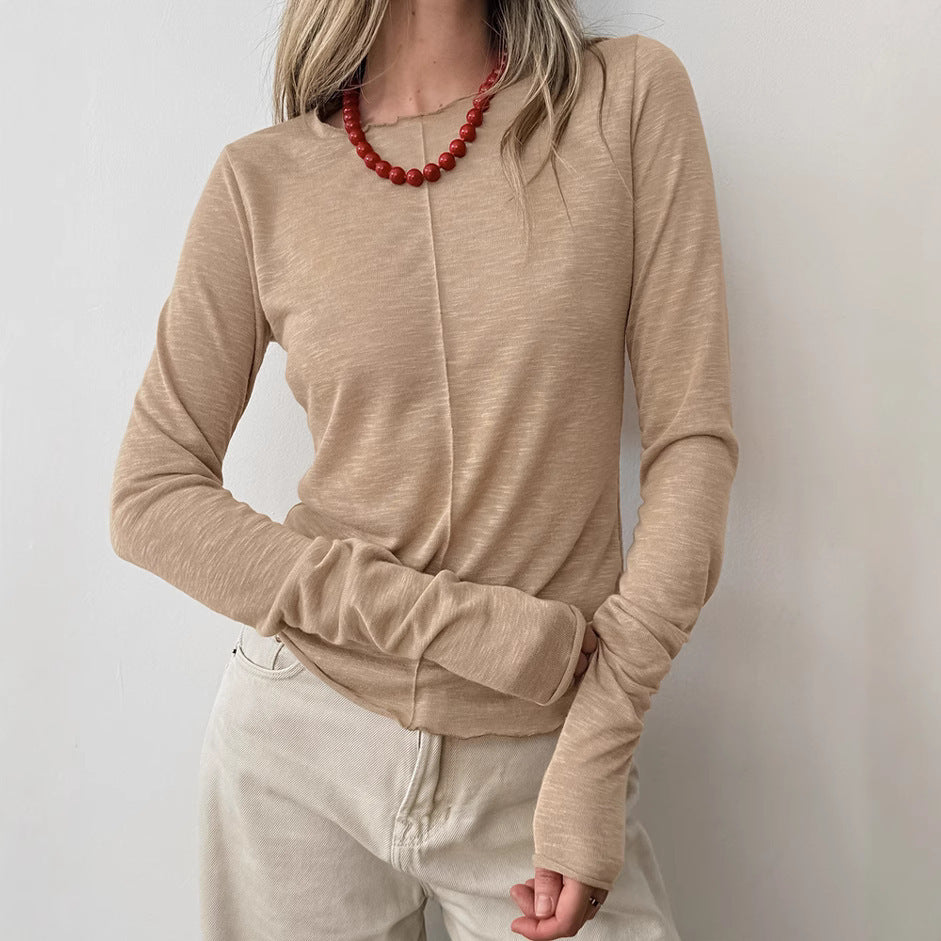 Round Neck Cotton Blend Pullover - CELESTIA