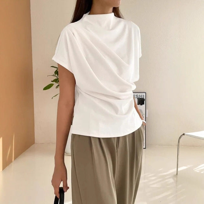 Round Neck Draped Top - CELESTIA