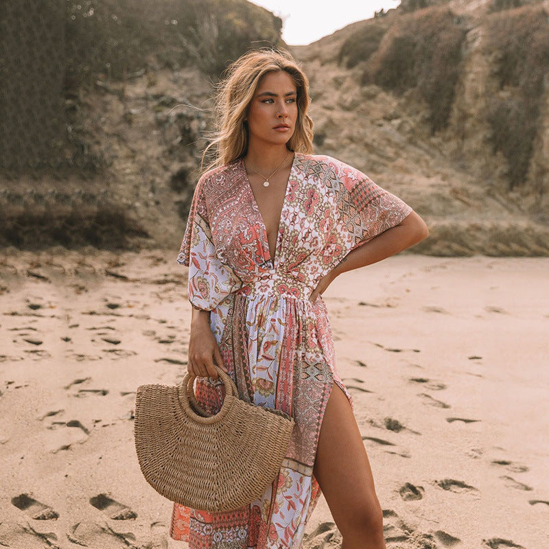 Bohemian Flowers Midi Dress - CELESTIA