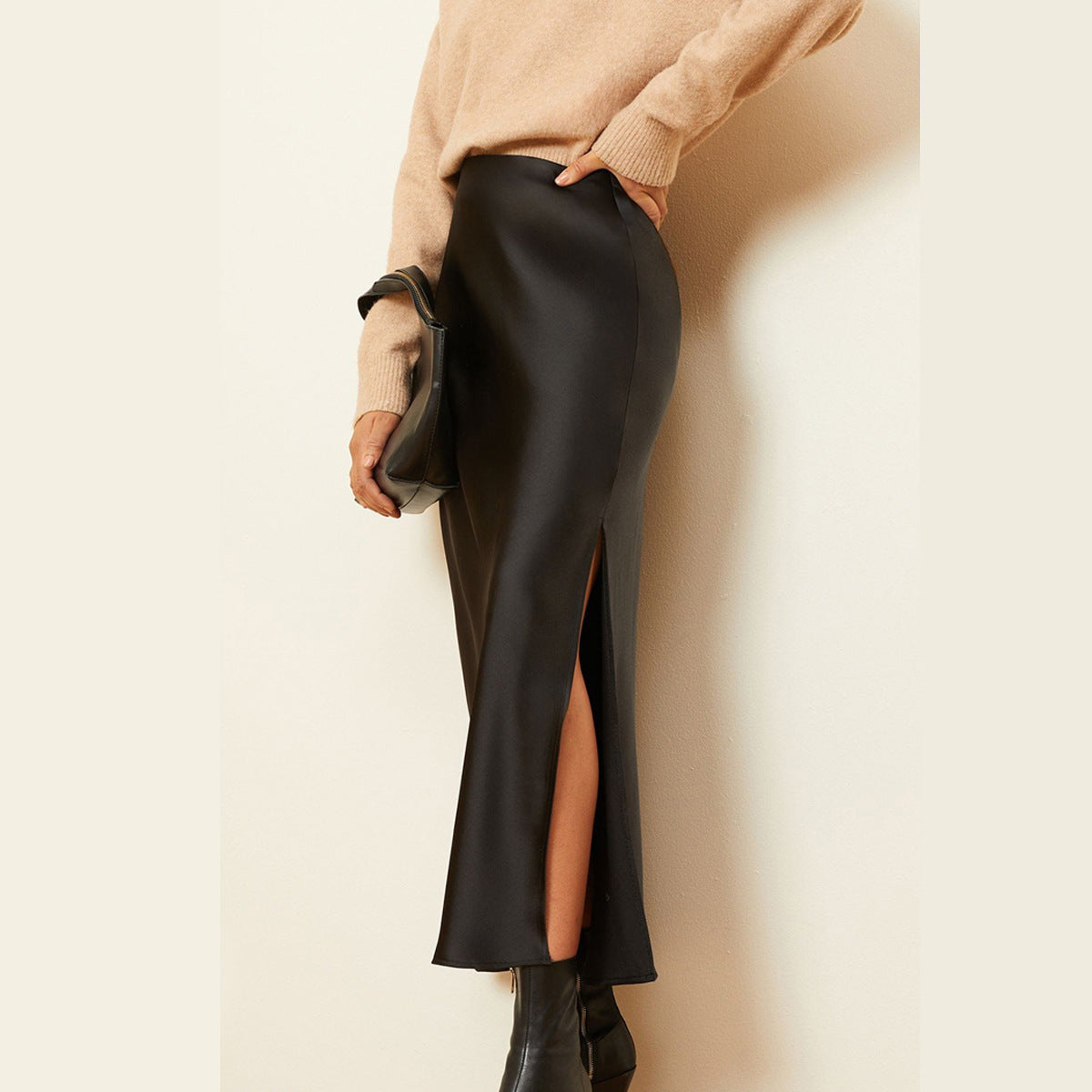 Oblique Cut Mid-Length Skirt - CELESTIA